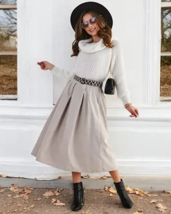 Spódnice^Royalfashion Bawełniana damska spódnica midi a'la sztruksowa beżowy