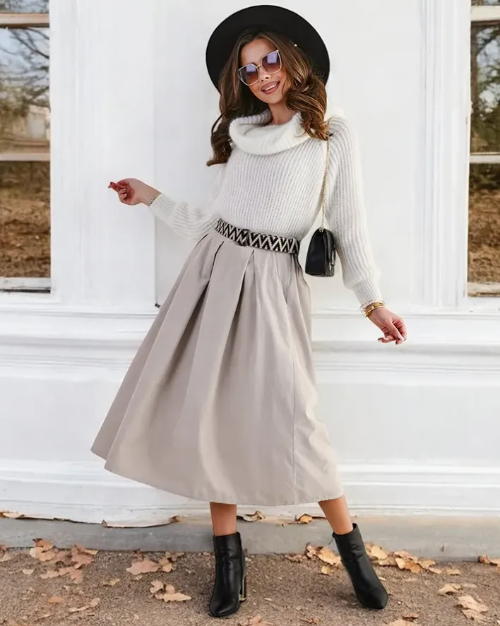 Spódnice^Royalfashion Bawełniana damska spódnica midi a'la sztruksowa beżowy