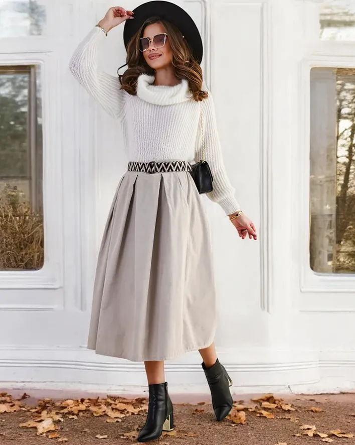 Spódnice^Royalfashion Bawełniana damska spódnica midi a'la sztruksowa beżowy