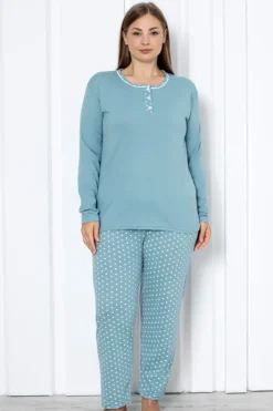 Piżamy^Royalfashion Bawełniana damska 2-częściowa piżama w kropki PLUS SIZE Ecru