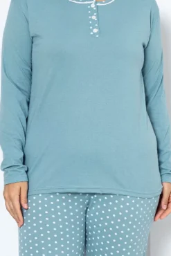 Piżamy^Royalfashion Bawełniana damska 2-częściowa piżama w kropki PLUS SIZE Ecru