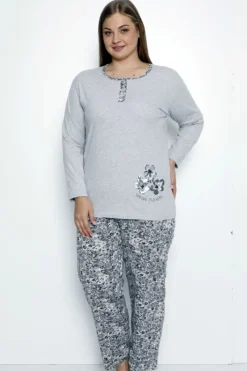 Piżamy^Royalfashion Bawełniana damska 2-częściowa piżama w kwiaty PLUS SIZE