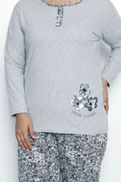 Piżamy^Royalfashion Bawełniana damska 2-częściowa piżama w kwiaty PLUS SIZE