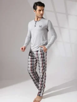 Piżamy^Royalfashion Bawełniana męska piżama 2- częściowa gołębi szary