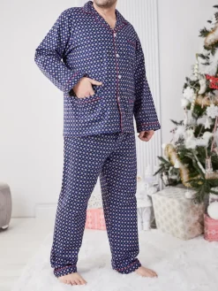 Piżamy^Royalfashion Bawełniana męska piżama 2- częściowa Granatowy