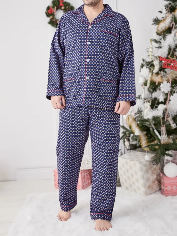 Piżamy^Royalfashion Bawełniana męska piżama 2- częściowa Granatowy