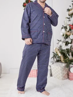 Piżamy^Royalfashion Bawełniana męska piżama 2- częściowa Granatowy