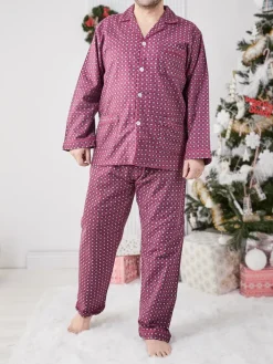 Piżamy^Royalfashion Bawełniana męska piżama 2- częściowa Bordowy