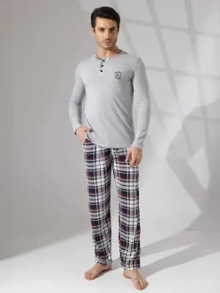 Piżamy^Royalfashion Bawełniana męska piżama 2- częściowa Jasny szary