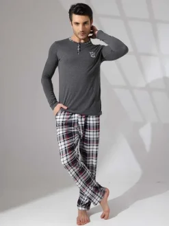 Piżamy^Royalfashion Bawełniana męska piżama 2- częściowa Ciemnoszary