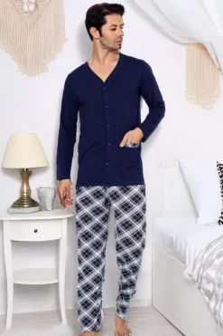 Piżamy^Royalfashion Bawełniana męska piżama Granatowy