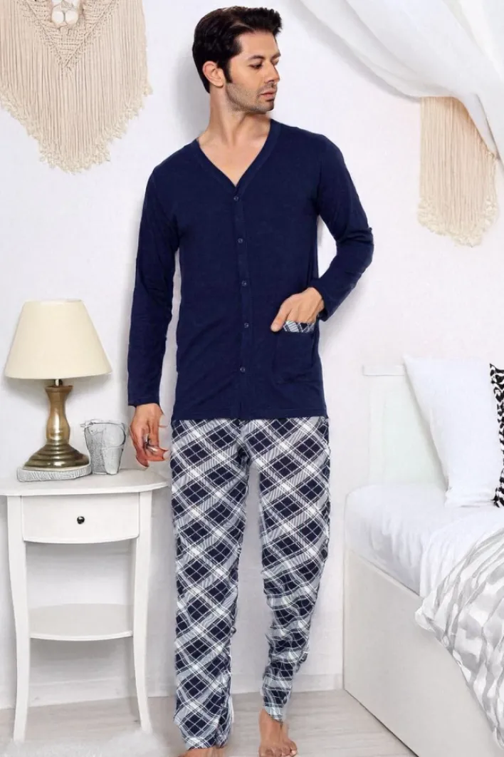 Piżamy^Royalfashion Bawełniana męska piżama Granatowy