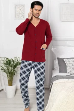 Piżamy^Royalfashion Bawełniana męska piżama Bordowy