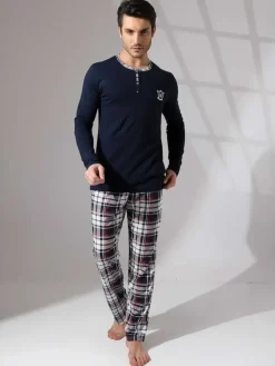 Piżamy^Royalfashion Bawełniana męska piżama 2- częściowa Granatowy