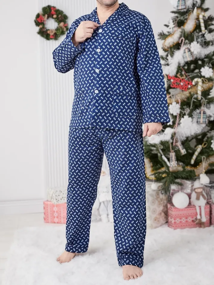 Piżamy^Royalfashion Bawełniana męska piżama 2- częściowa Granatowy