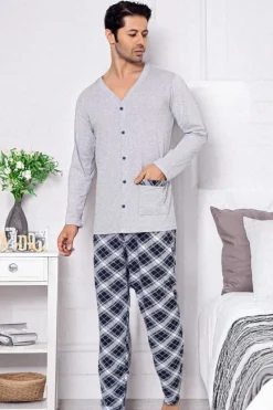 Piżamy^Royalfashion Bawełniana męska piżama gołębi szary