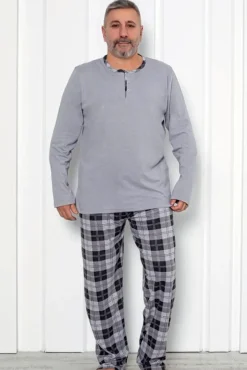 Plus Size|Piżamy^Royalfashion Bawełniana piżama męska w kratę PLUS SIZE gołębi szary