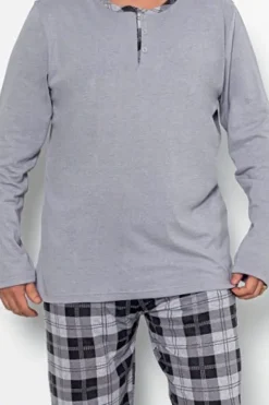 Plus Size|Piżamy^Royalfashion Bawełniana piżama męska w kratę PLUS SIZE gołębi szary