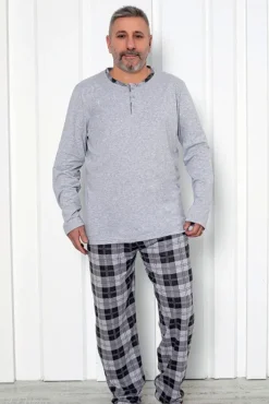 Plus Size|Piżamy^Royalfashion Bawełniana piżama męska w kratę PLUS SIZE gołębi szary