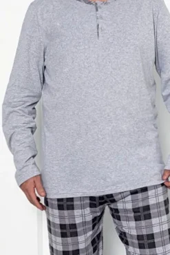 Plus Size|Piżamy^Royalfashion Bawełniana piżama męska w kratę PLUS SIZE gołębi szary