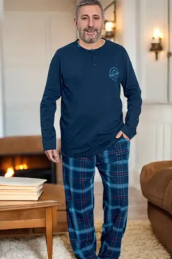 Plus Size|Piżamy^Royalfashion Bawełniana piżama męska w kratę PLUS SIZE Granatowy