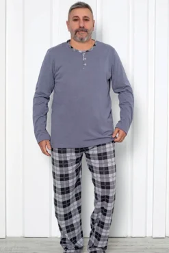 Plus Size|Piżamy^Royalfashion Bawełniana piżama męska w kratę PLUS SIZE Ciemnoszary