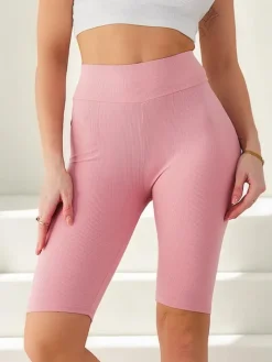 Spodenki 3/4|Krótkie Spodenki^Royalfashion Bawełniane legginsy kolarki damskie prążkowane różowy