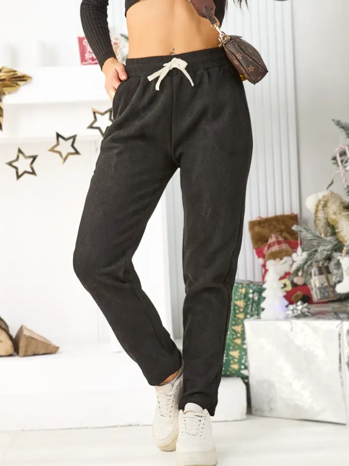 Spodnie Dresowe^Royalfashion Bawełniane spodnie dresowe damskie czarny