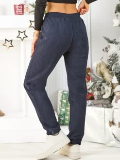 Spodnie Dresowe^Royalfashion Bawełniane spodnie dresowe damskie Granatowy