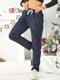 Spodnie Dresowe^Royalfashion Bawełniane spodnie dresowe damskie Granatowy