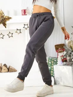 Spodnie Dresowe^Royalfashion Bawełniane spodnie dresowe damskie gołębi szary