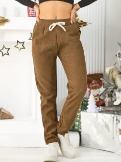 Spodnie Dresowe^Royalfashion Bawełniane spodnie dresowe damskie brązowy