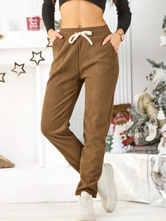 Spodnie Dresowe^Royalfashion Bawełniane spodnie dresowe damskie brązowy