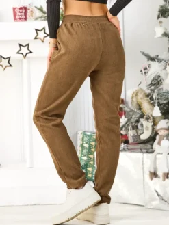 Spodnie Dresowe^Royalfashion Bawełniane spodnie dresowe damskie brązowy