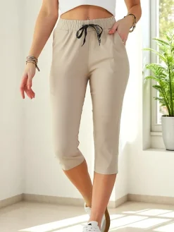 Spodenki 3/4|Krótkie Spodenki^Royalfashion Bawełniane spodenki damskie materiałowe 3/4 beżowy