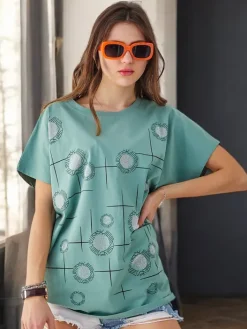 Bluzki / Koszule / Koszulki^Royalfashion Bawełniany damski t-shirt z printem zielony