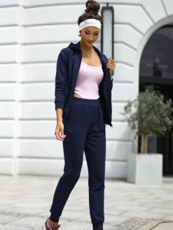 Komplety Damskie^Royalfashion Bawełniany Damski komplet dresowy Casual Dres Granatowy