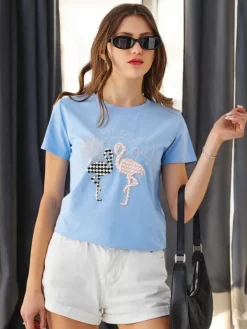 Bluzki / Koszule / Koszulki^Royalfashion Bawełniany damski t-shirt Flaming Love Ecru