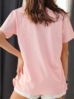 Bluzki / Koszule / Koszulki^Royalfashion Bawełniany damski t-shirt Cat Love Jasnoróżowy