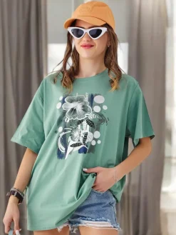 Bluzki / Koszule / Koszulki^Royalfashion Bawełniany damski t-shirt z printem zielony