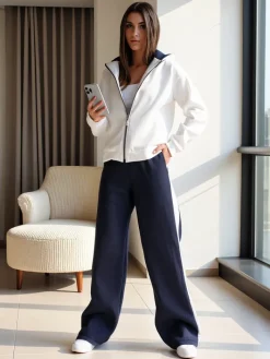 Komplety Damskie^Royalfashion Bawełniany damski komplet dresowy Granatowy