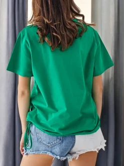 Bluzki / Koszule / Koszulki^Royalfashion Bawełniany damski t-shirt LOVE z cyrkoniami zielony