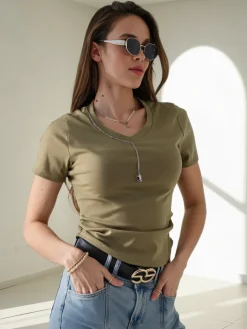 Bluzki / Koszule / Koszulki^Royalfashion Bawełniany damski crop top zielony