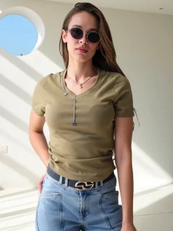 Bluzki / Koszule / Koszulki^Royalfashion Bawełniany damski crop top zielony