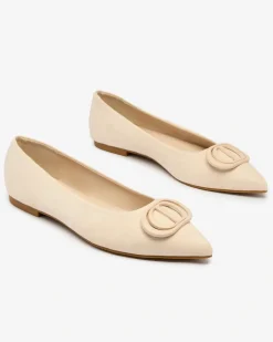 Baleriny Klasyczne^Royalfashion Beżowe baleriny damskie w szpic z ozdobą na nosku Tidita krem
