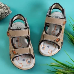 Chłopięce^Royalfashion Beżowe chłopięce sandały na rzepy Mediu beżowy