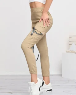 Spodnie Cargo^Royalfashion Beżowe damskie spodnie bojówki z paskiem beżowy