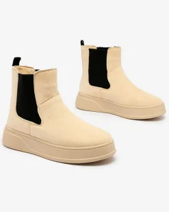 Botki Z Delikatnym Ociepleniem|Botki Na Platformie^Royalfashion Beżowe damskie botki a'la śniegowce Uteris beżowy