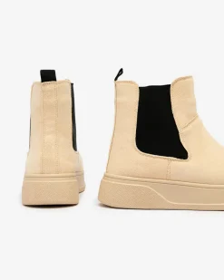 Botki Z Delikatnym Ociepleniem|Botki Na Platformie^Royalfashion Beżowe damskie botki a'la śniegowce Uteris beżowy