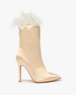 Szpilki|Botki Bez Ocieplenia^Royalfashion Beżowe damskie botki z piórkami Wenelika beżowy